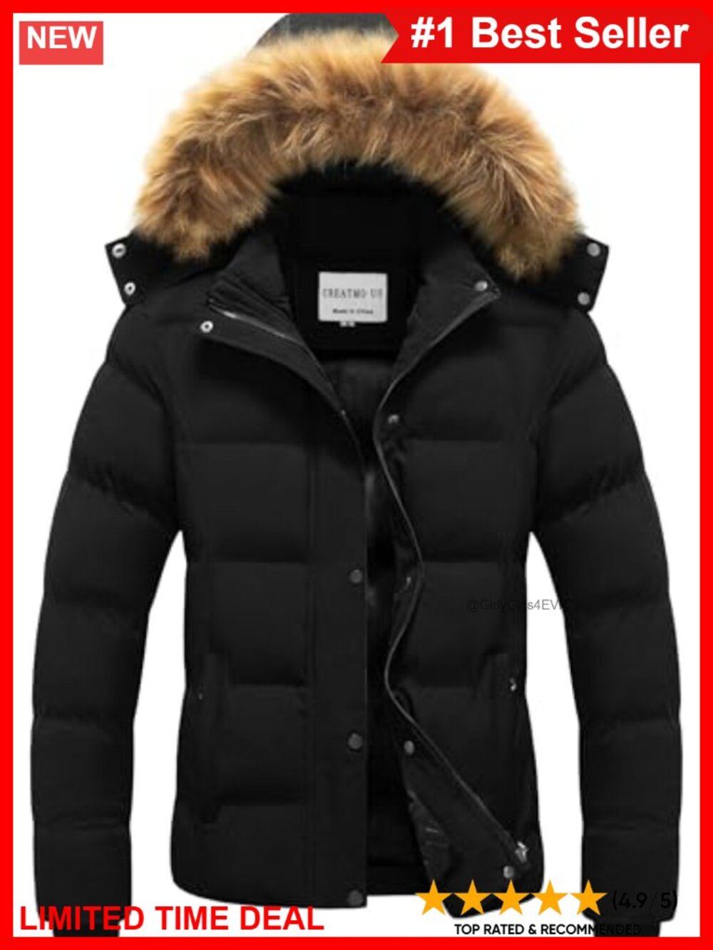 Women's Winter Puffer Jacket Quilted Warm Waterproof Ski Snow Coat Hood